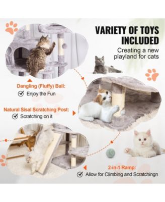 Light Grey Indoor Cat Tower, 68.5" with Condos, Scratching Posts, Hammocks & Ramp, Pet Furniture