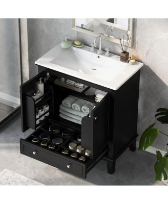 30" Bathroom Vanity with Sink, Multi-Functional Storage Cabinet with Doors and Drawer, Solid Wood & MDF for Small Bathrooms