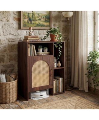 41.34" H Robot Vacuum Storage Cabinet Side Table, Multi Tier Farmhouse End Cabinet for Living Room, Small Corners