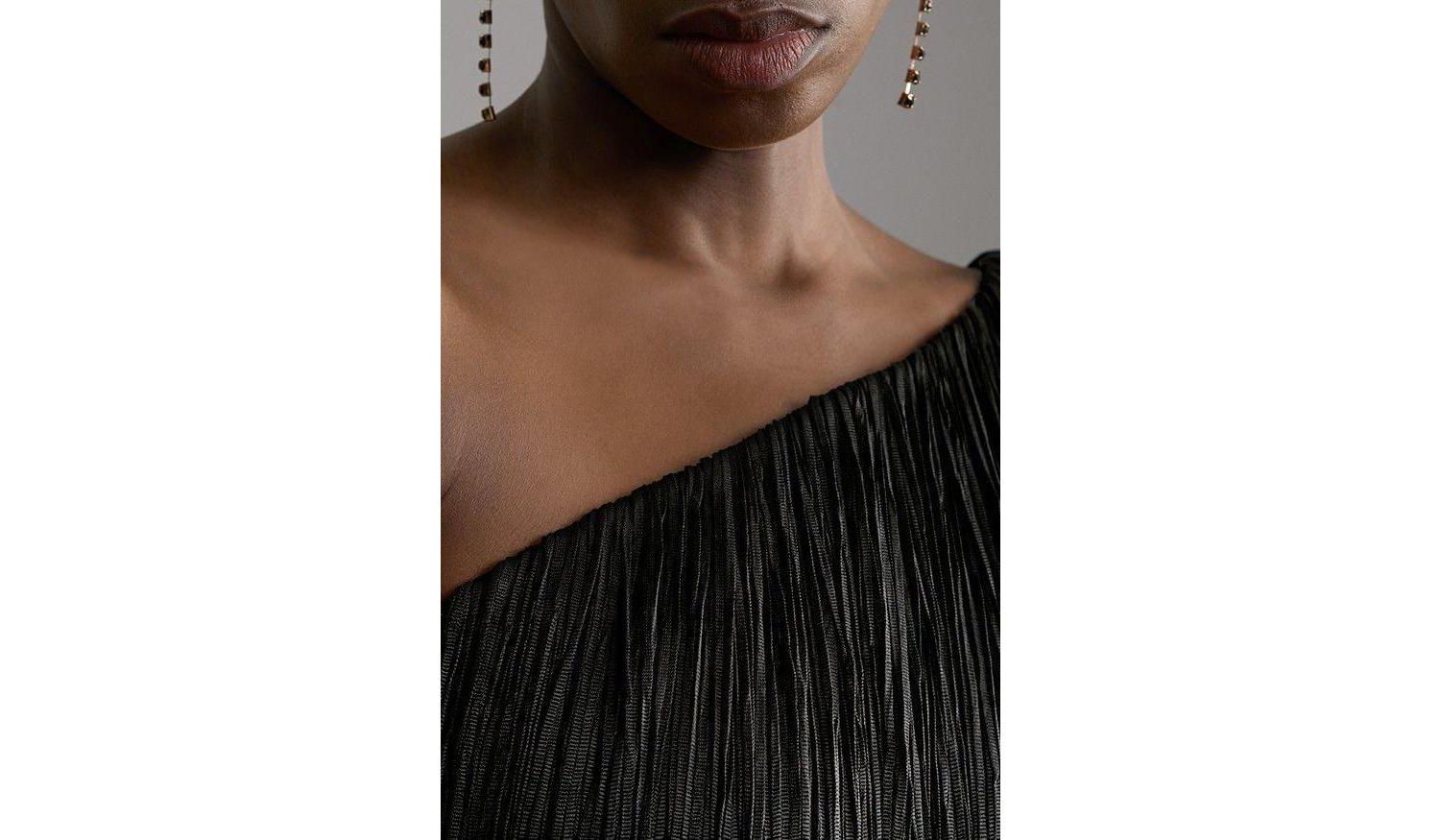 Women's Asymmetric Draped Fringe Mini Dress