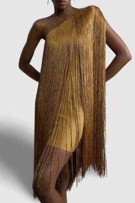 Women's Asymmetric Draped Fringe Mini Dress