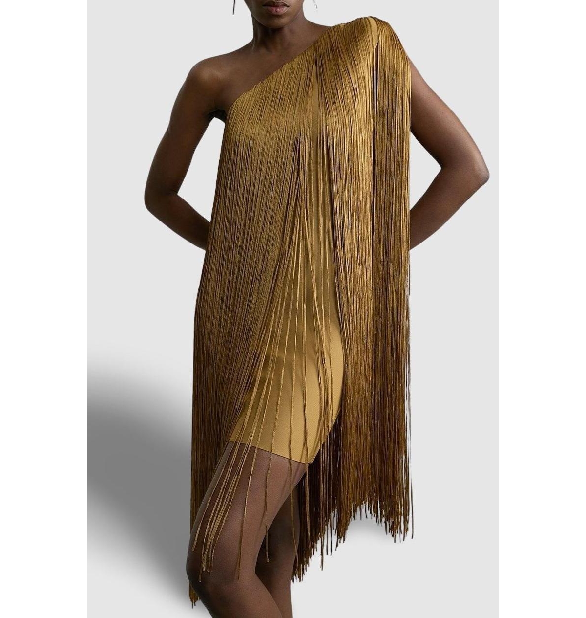 Karen Millen Women's Asymmetric Draped Fringe Mini Dress