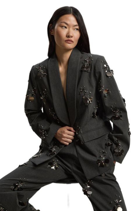 Женский пиджак Karen Millen Embellished Single-Breasted Blazer, цвет: Серый