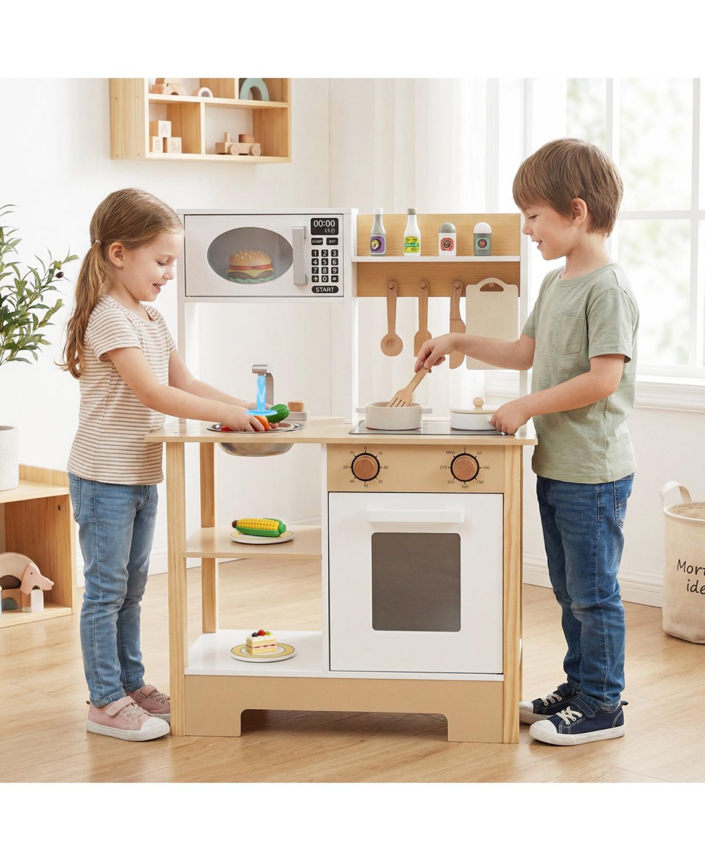 Детская игрушка Mecale Wooden Play Kitchen with Chalkboard, 13 Accessories, Ages 3+, цвет: Коричневый — фото 2