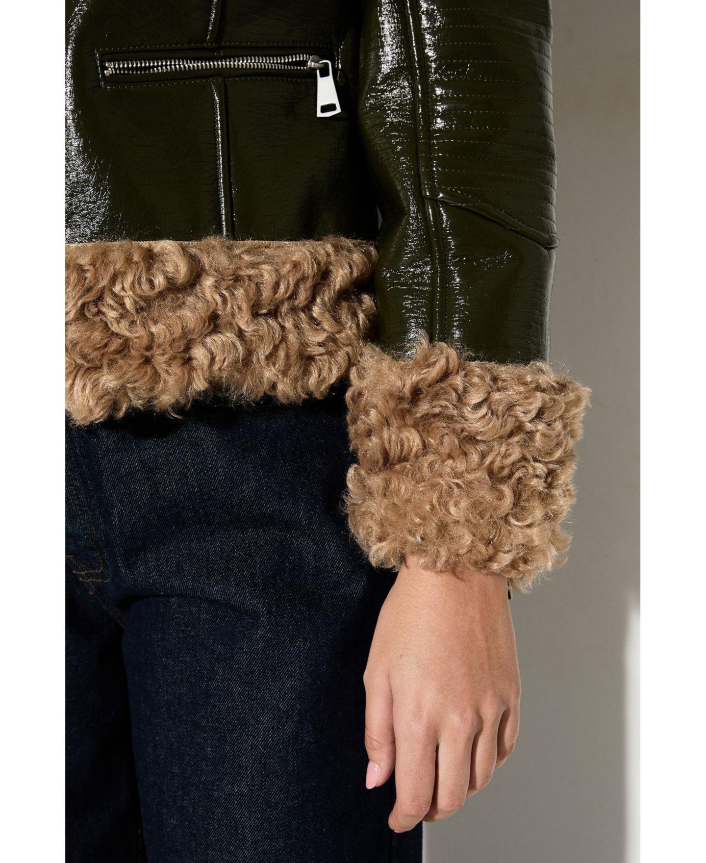 Женская куртка MissPap Premium Faux Fur Collar Aviator, цвет: Оливковый — фото 4