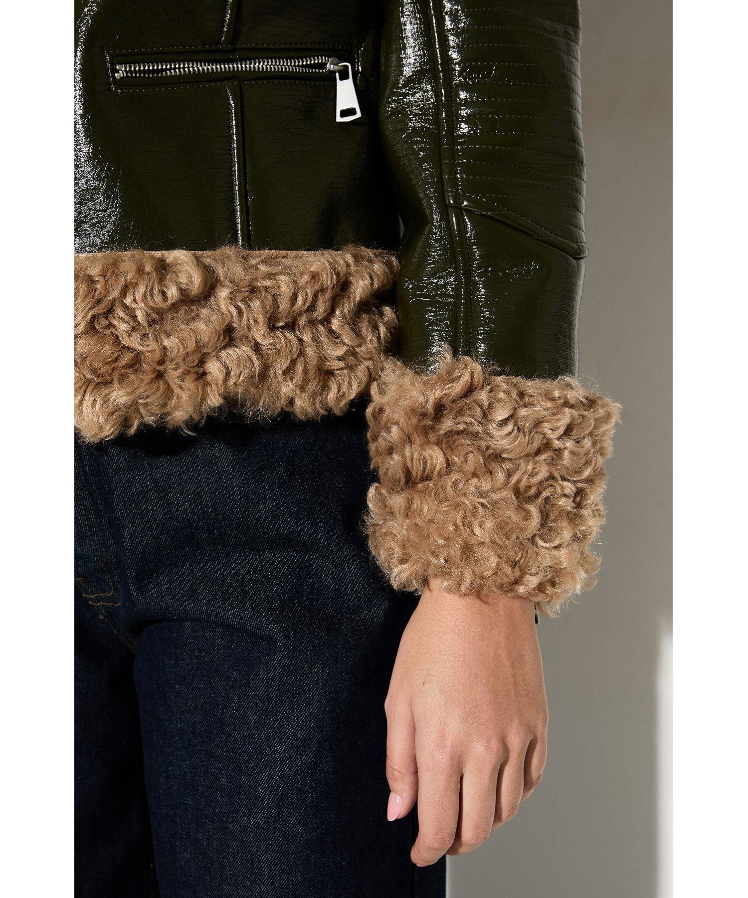 Women's Premium Faux Fur Collar Aviator Jacket