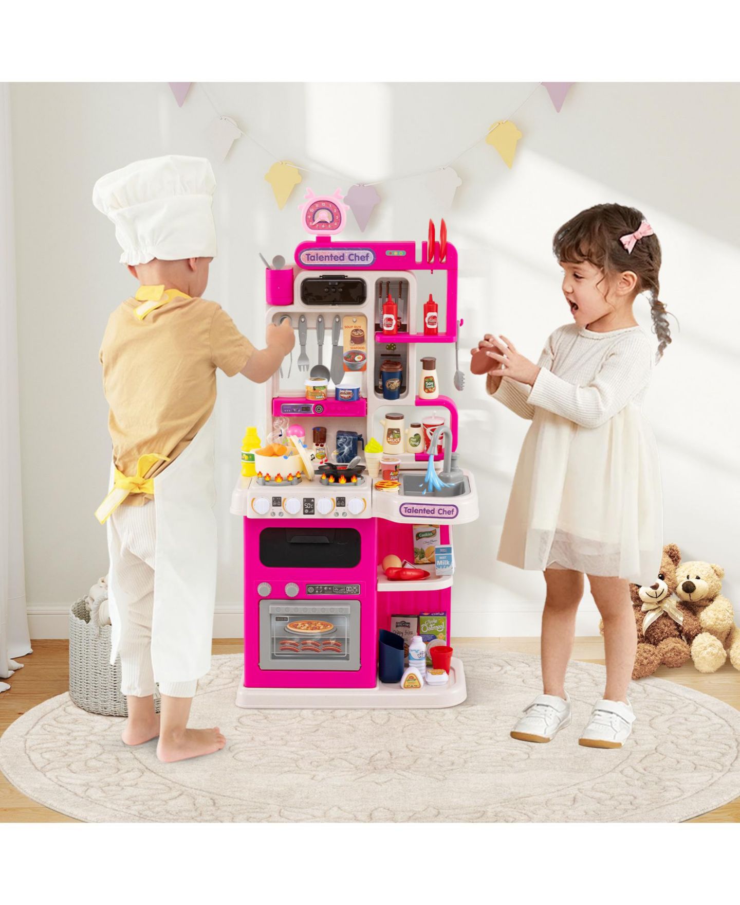 Детская игрушка Mecale Kids Kitchen Playset Pretend Kitchen with Realistic Lights & Sounds for Interactive Play, цвет: Розовый — фото 5
