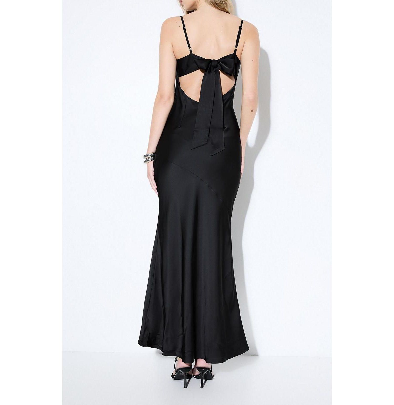 Women's Premium Satin Bow Bridesmaid Dress