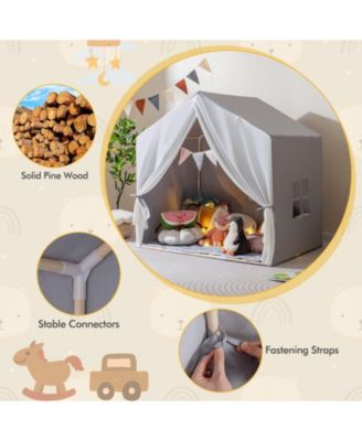 Kids Play Tent with Washable Cotton Mat and Flag Banner, Indoor Playhouse