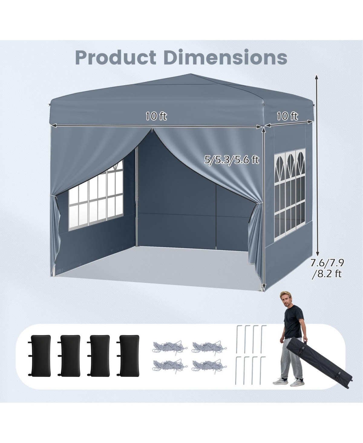 Mecale 10x10 ft Pop-Up Canopy Tent Outdoor Patio Shelter with 4 Sidewalls