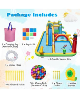 Inflatable Water Slide with Jumping Area & Climbing Wall, 680W Blower Included