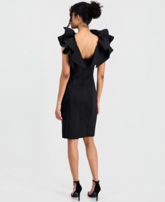 Women's Ruffle-Shoulder Boat-Neck Sheath Dress