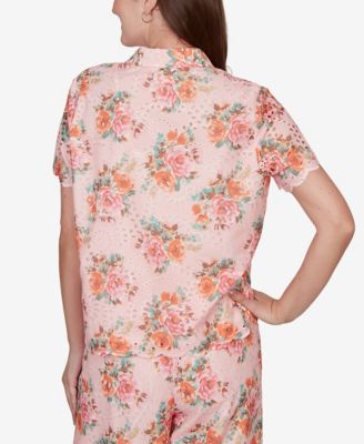 Petite Floral Scalloped Hem Camp Shirt
