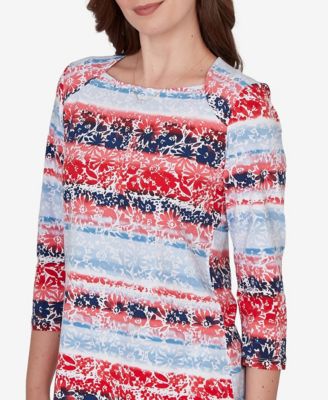 Petite Painted Floral Stripe Knit Top