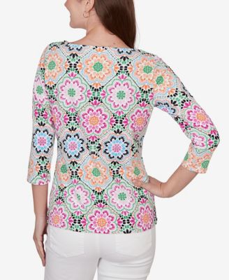 Petite Kaleidoscope Floral Boat Neck Knit Top
