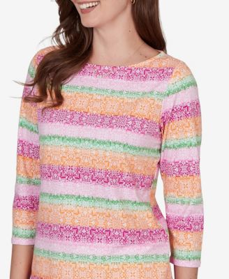 Petite Stripe Medallion Boat Neck Knit Top