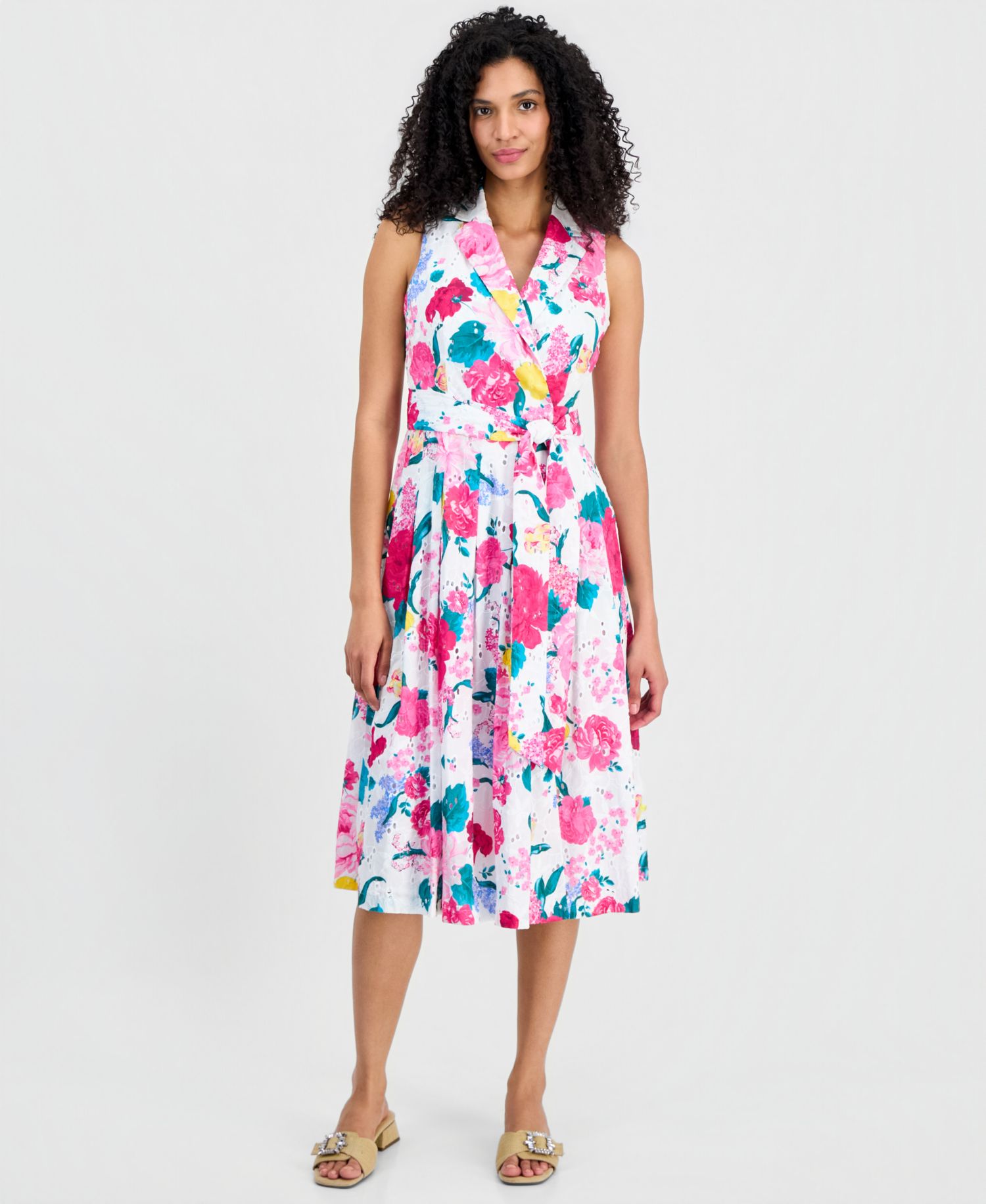 Petite V-Neck Notch Collar Printed Wrap Dress