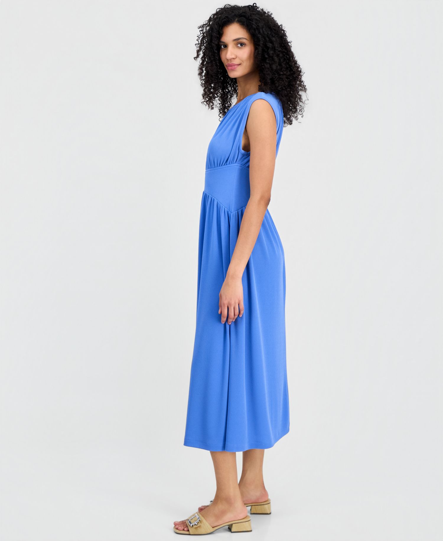 Women's Boat-Neck Shirred Midi Dress