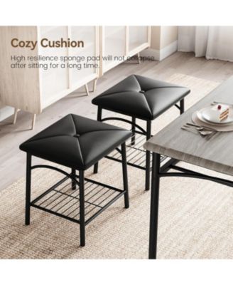 5-Piece Dining Table Set for 4-5 People 43 Inch Extendable Kitchen Table Set with 1 Benche and 2 Square Stools Dining Room Table