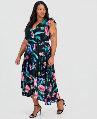 Plus Size Flutter-Sleeve Chiffon Midi Dress