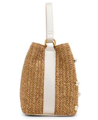Raffia Imitation-Pearl Small Bucket Bag