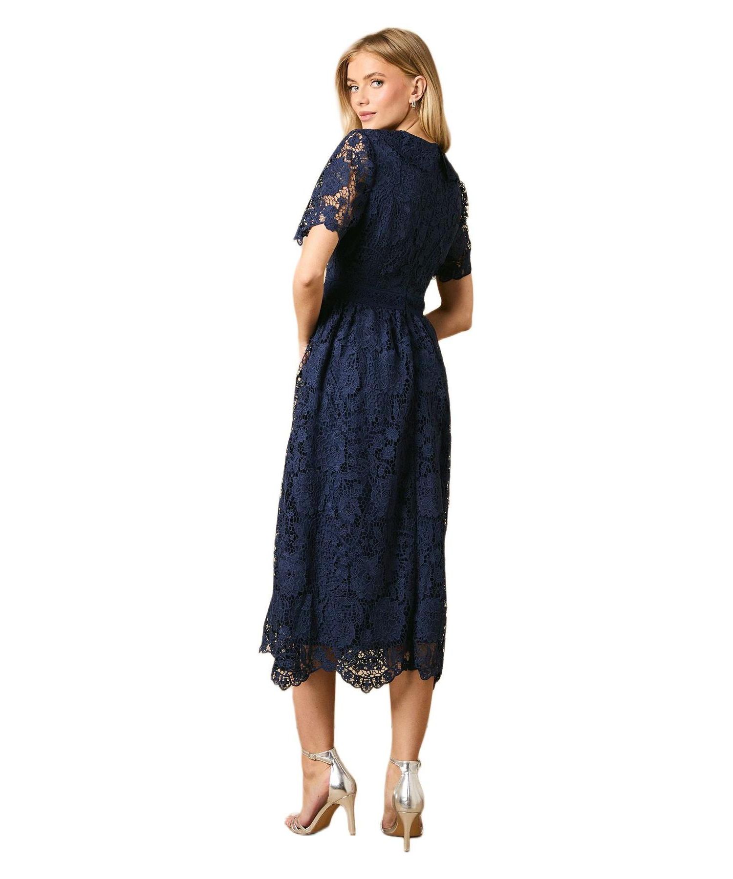 Women's Occasion Lace Collared Midi Dress