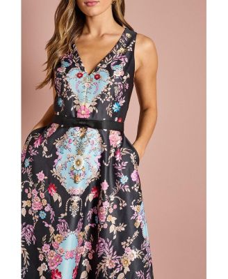 Women's Placement Print V Neck Midi Dress
