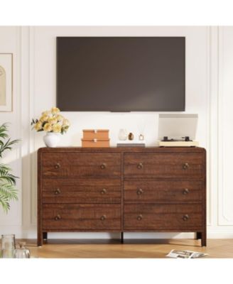 Modern 6 Drawer Dresser for Bedroom, Dresser TV Stand with Large Drawers, Walnut Natural Texture