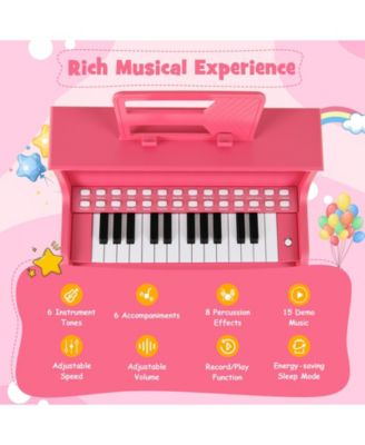 25-Key Kids Piano Keyboard with Stool, Mini Digital Wooden Toy, Adjustable Speed & Volume