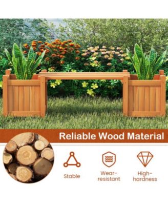 3-in-1 Outdoor Planter Box with Bench and Dual Side Garden Beds