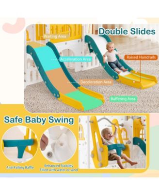 10-in-1 Toddler Slide and Swing Set with 2 Slides and Tunnel
