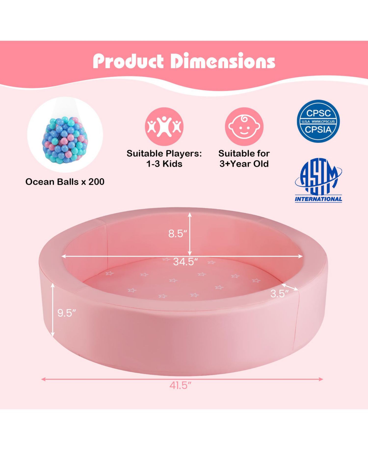 42.5" Round Foam Ball Pit for Toddlers with Washable Cover