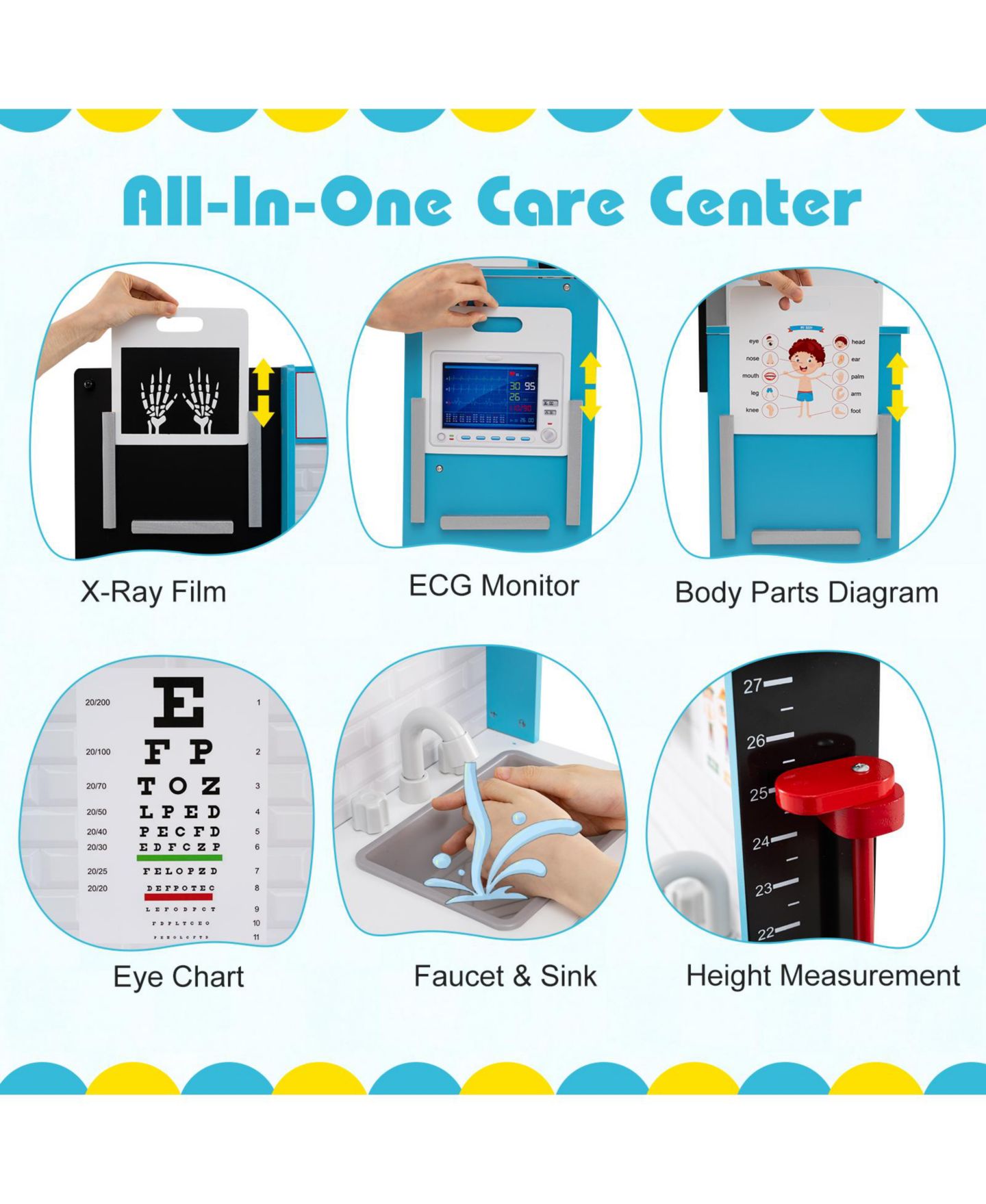 Детские игрушки Mecale Play Doctor s Office Wooden Medical Center Toy Set with Exam Area for Kids, цвет: Синий — фото 4