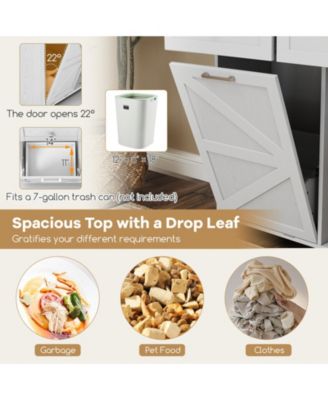 Wood Rolling Kitchen Island Cart with Trash Can Cabinet, Storage Shelves & Rubber Wheels