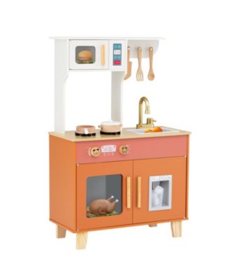 Kids Play Kitchen with Microwave & Rotating Knobs for Boys & Girls Ages 3-6