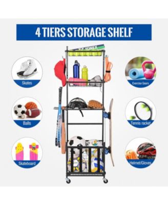 4-Tier Sports Equipment Storage Organizer, Black, Plastic, Wheeled