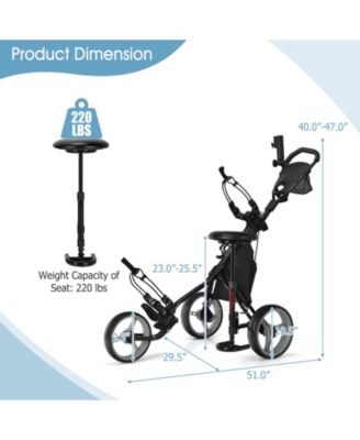 3-Wheel Folding Golf Push Cart with Seat, Scoreboard, Adjustable Handle