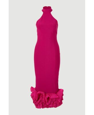 Women's Ruffle Hem Halter Knit Midi Dress