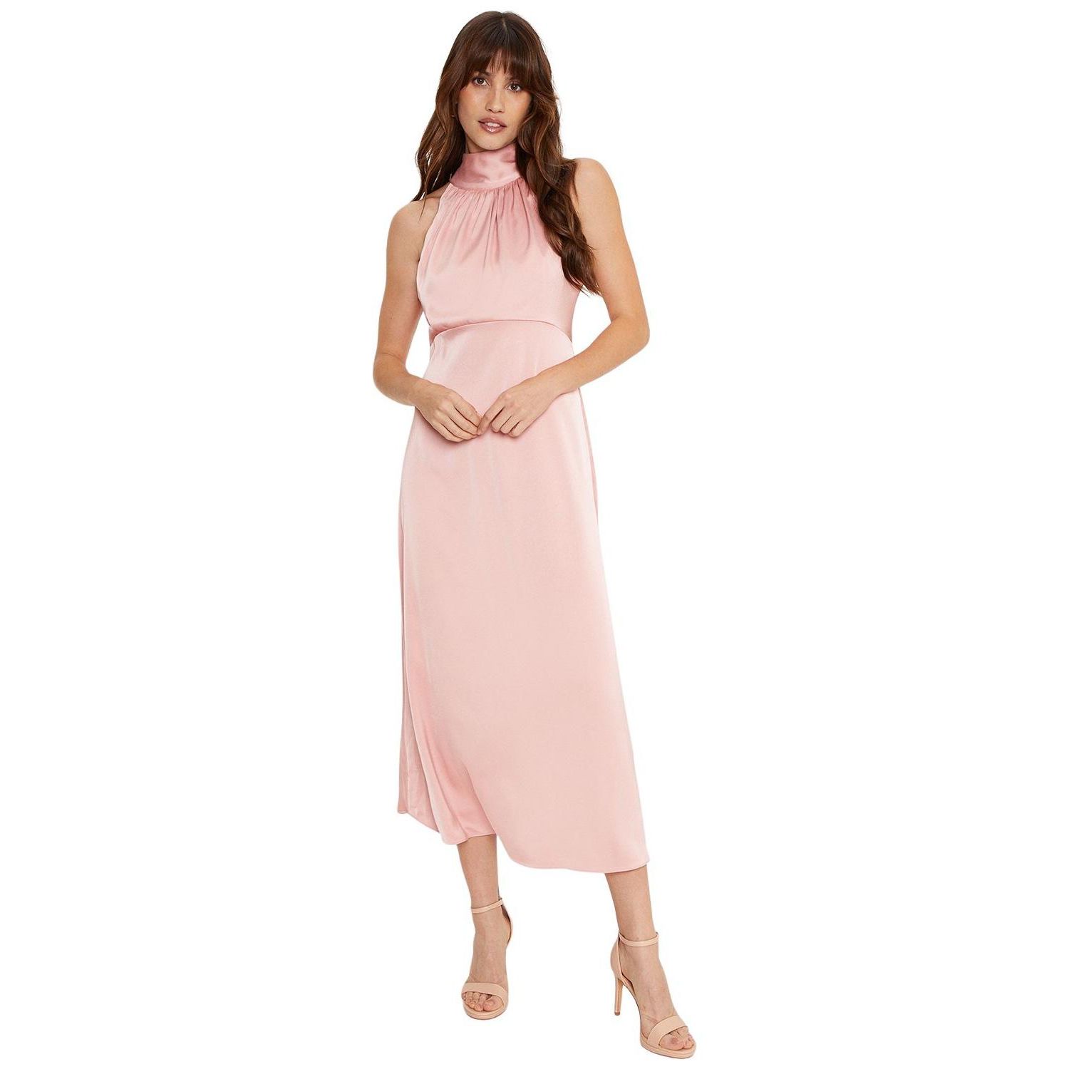 Women's Satin Halter Neck Midi Bridesmaid Dress