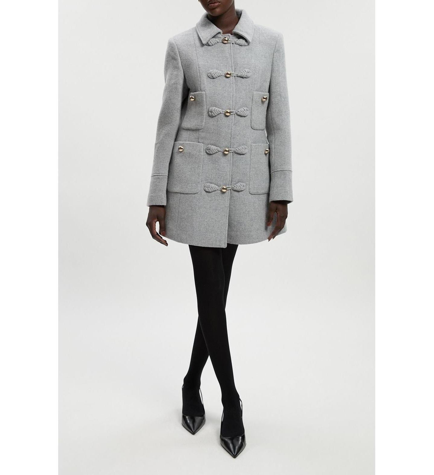 Женское пальто Karen Millen Sculpted Midi Knot-Front Occasion, цвет: Серый меланжевый — фото 7
