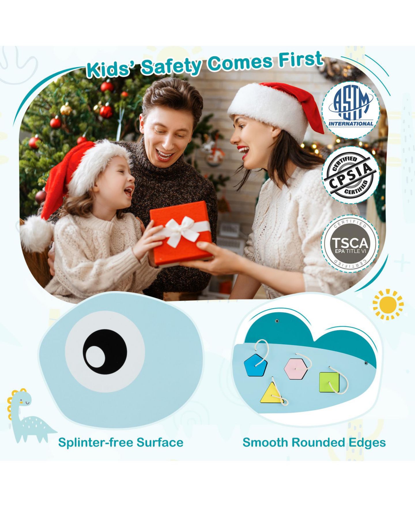 Детская игрушка Mecale 11-in-1 Montessori Activity-Wall Busy Board, Ages 3+, цвет: Синий — фото 6