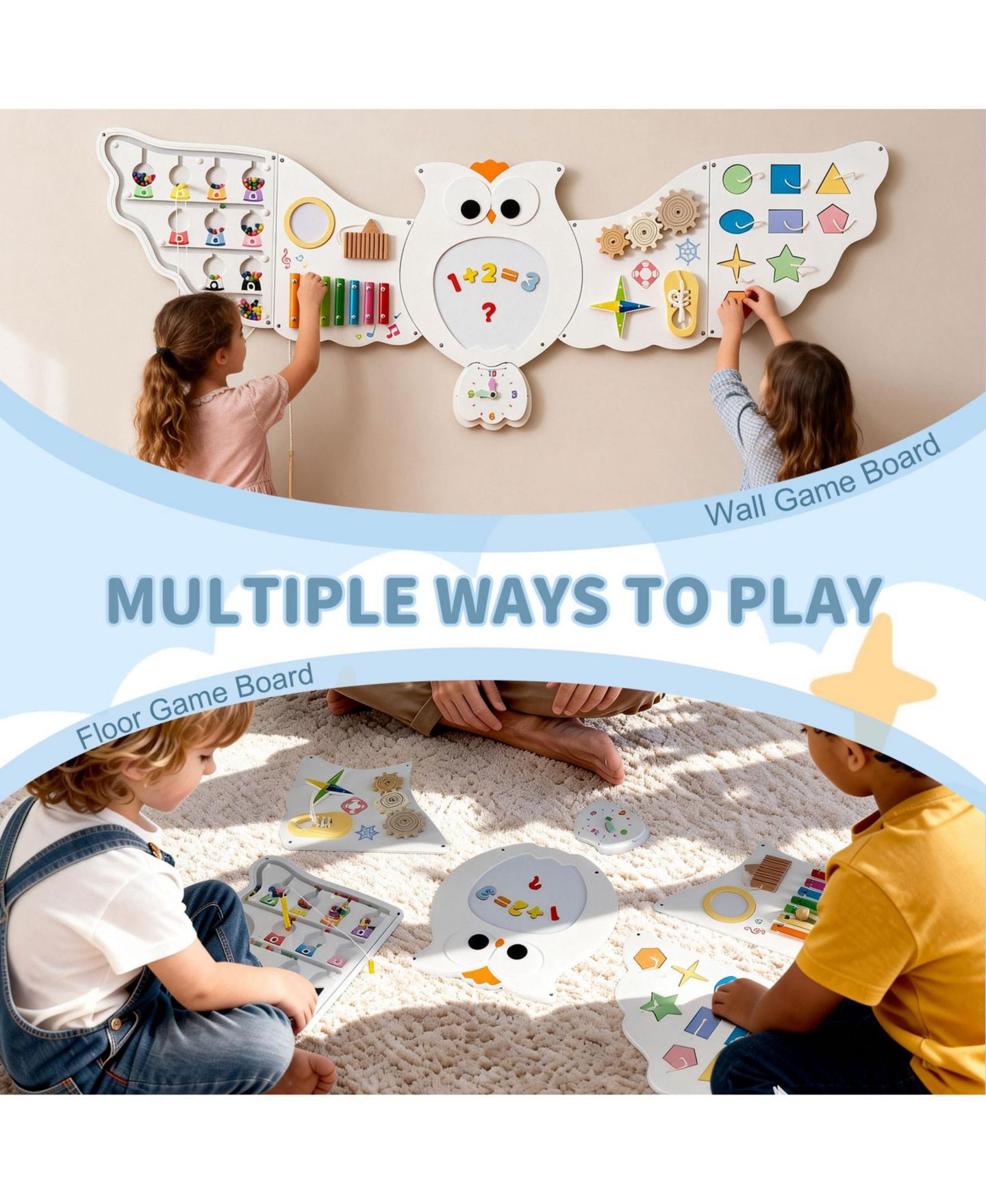 Детская игрушка Mecale 11-in-1 Owl Montessori Activity Busy Board, Ages 3+, цвет: Белый — фото 6