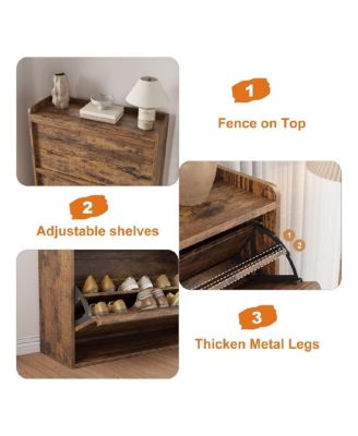 Shoe Cabinet with 3 Flip Drawers, Wooden Shoe Organizer Cabinet with Adjustable Shelf, Shoe Storage for Entryway, Hidden Shoe Cabinet
