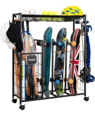 Skateboard Storage Rack with Wheels, Sports Organizer for Skateboards, Scooters,Heavy Duty Sports Storage Rack for Garage, Home or School Use