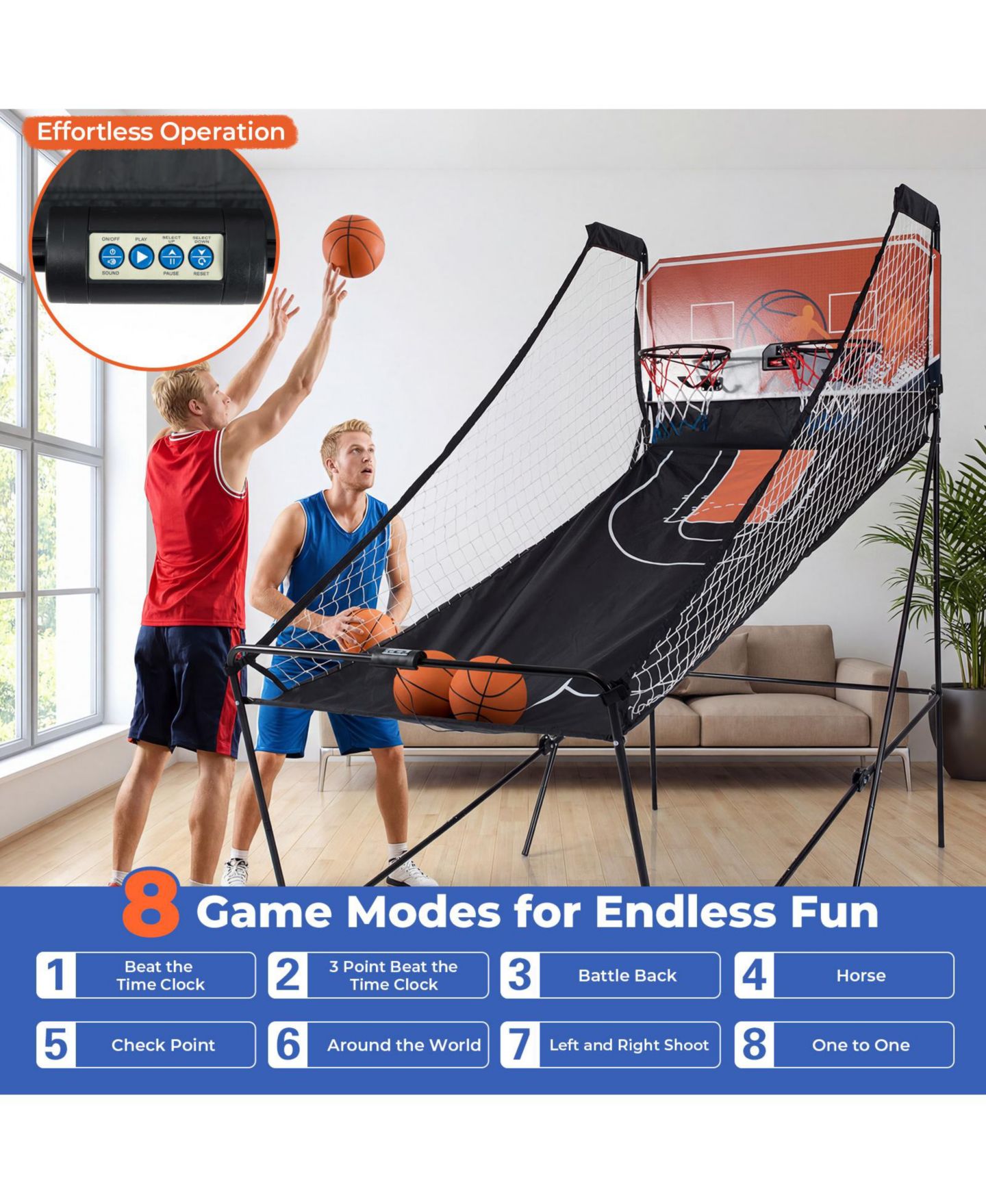 Детская игрушка Mecale Basketball Arcade Game Collection Foldable 8-Mode LED Scoreboard, Ages 8+, цвет: Чёрный — фото 6