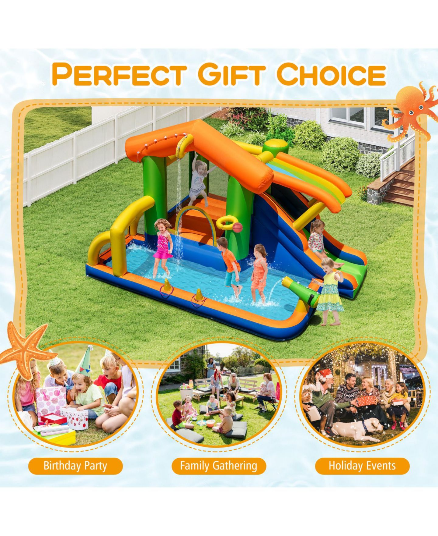 Детская игрушка Mecale 8-in-1 Inflatable Jumping Castle with Slide, 520W Blower Included, цвет: Синий — фото 2