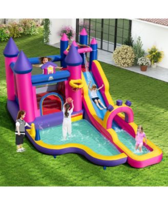 Princess Inflatable Water Slide Bounce Castle with Climbing Wall, 680W Blower Included