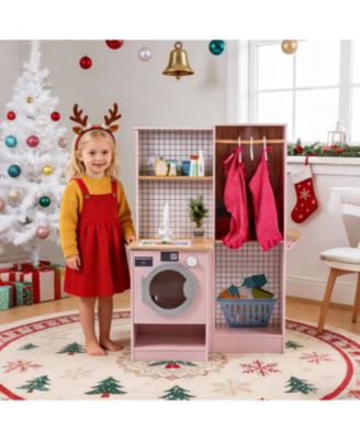 Dual-Sided Kids Play Kitchen with Water Dispenser & Range Hood for Ages 3