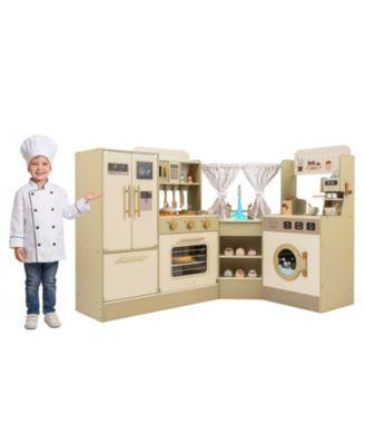 Kids Corner Play Kitchen with Faucet, Dishwasher & Stove for Imaginative Role Play