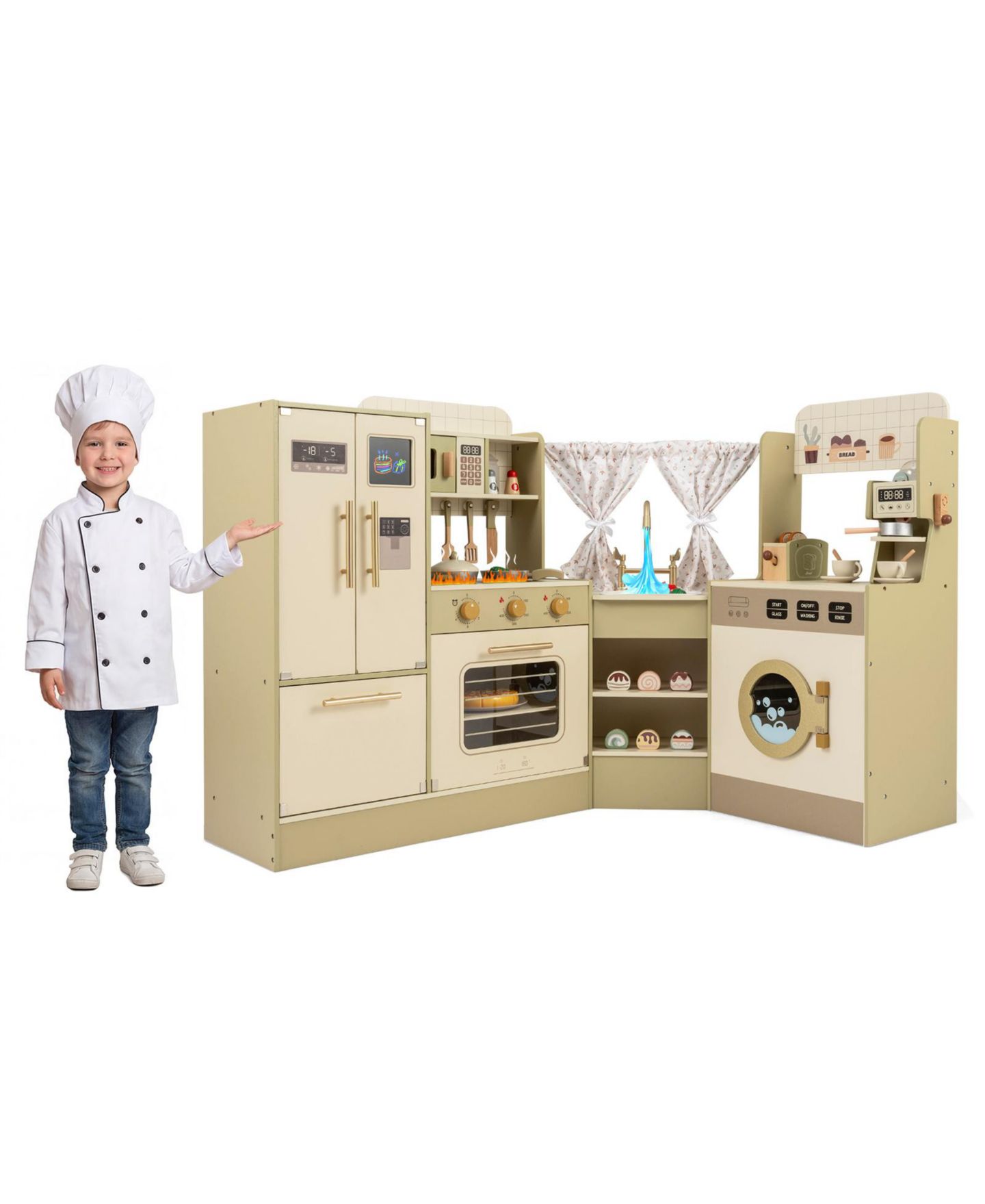 Детские игрушки Mecale Corner Play Kitchen with Interactive Knobs, 21-Piece Set, Ages 3+, цвет: Коричневый — фото 3